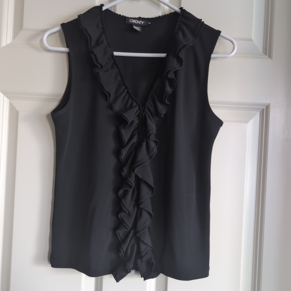 Black ruffle neck tank top